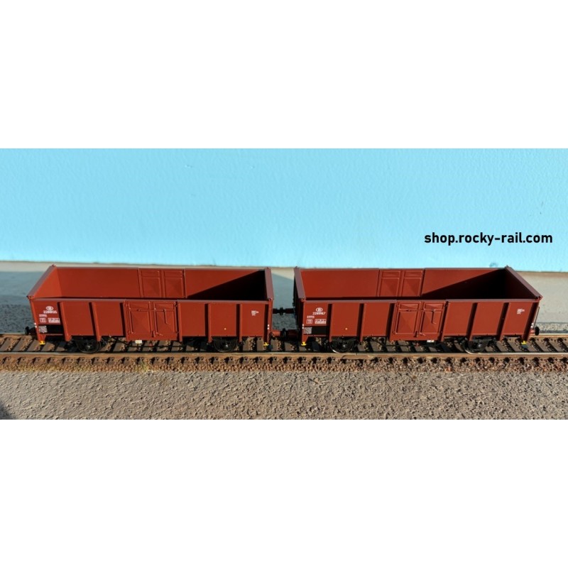 EX23980A+B Set 2 tombereaux UIC SNCB - B 2289135 et B 2289167 -  brun époque III