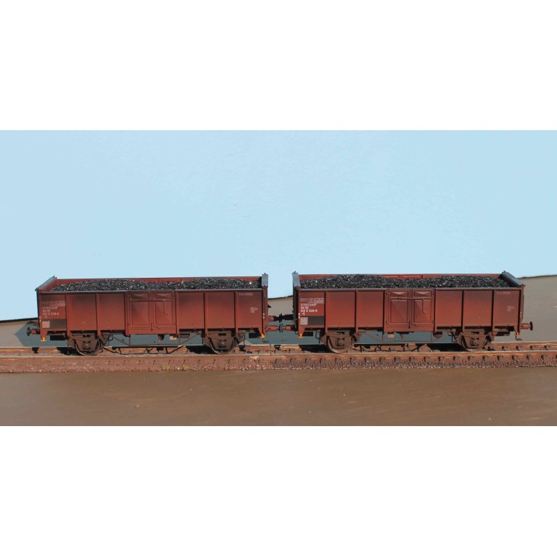 EX23982KA+B Set with 2 SNCB open freight cars, .E EUROP Nr.501 8 530-9 and .E EUROP Nr.501 8 518-4  + real coal load