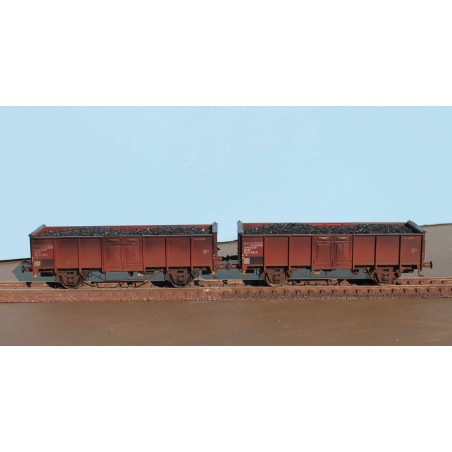 EX23982KA+B Set with 2 SNCB open freight cars, .E EUROP Nr.501 8 530-9 and .E EUROP Nr.501 8 518-4  + real coal load
