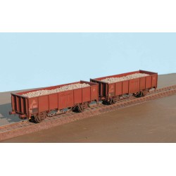 EX23980GA+B Set with 2 SNCB open freight cars UIC II B 2289135 and B 2289167 with real gravel load