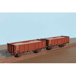 EX23981GA+B Set with 2 SNCB open freight cars,  UIC II 2289035 EUROP and B 2289007 EUROP with real gravelcoal load
